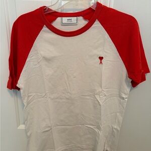 Ami Red and White Crew Neck Tee